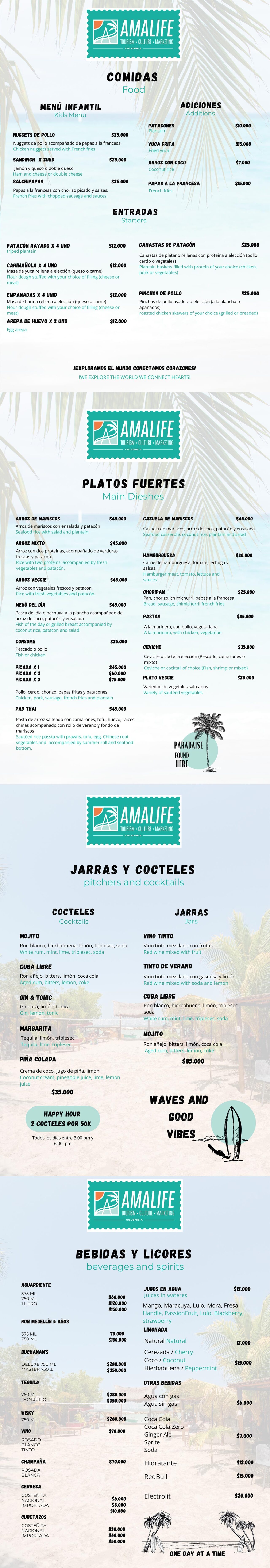 Restaurant Menu - Amalife Beach Club & Hotel